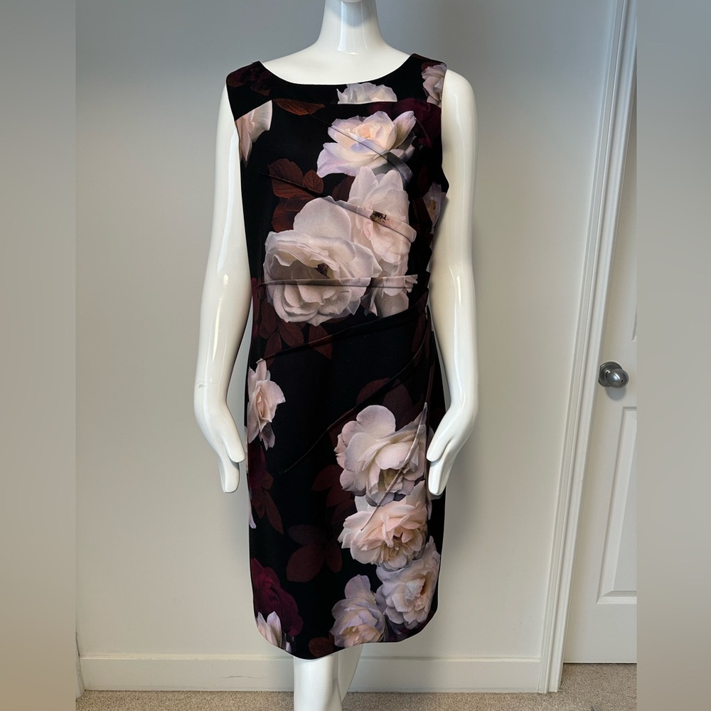 Calvin Klein Black and Pink Floral Midi Dress